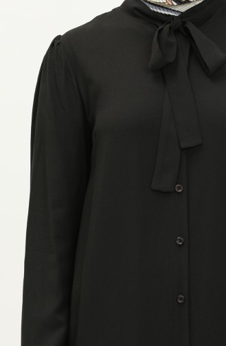 Kravat Yaka Düğmeli Elbise 5111-02 Siyah