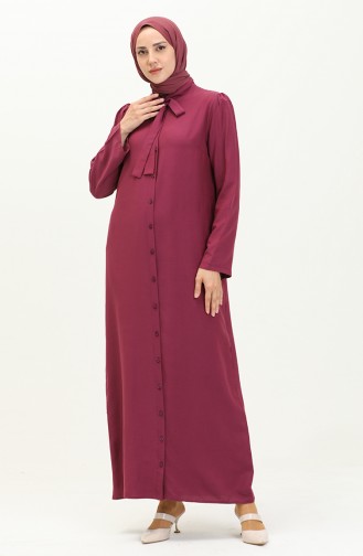 Tie Collar Buttoned Dress 5111-03 Plum 5111-03