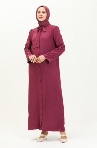 Tie Collar Buttoned Dress 5111-03 Plum 5111-03