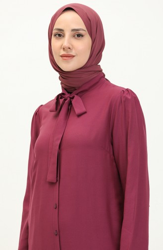 Tie Collar Buttoned Dress 5111-03 Plum 5111-03