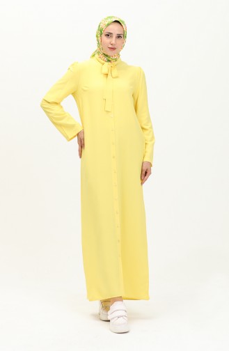 Kravat Yaka Düğmeli Elbise 5111-04 Sarı
