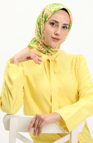 Kravat Yaka Düğmeli Elbise 5111-04 Sarı