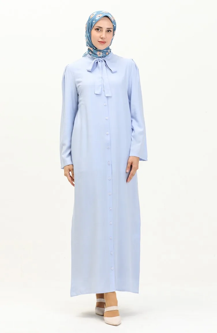 Geknöpftes Kleid Mit Bindekragen 5111-05 Blau 5111-05