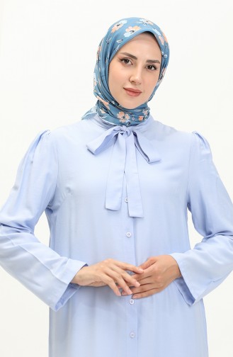 Kravat Yaka Düğmeli Elbise 5111-05 Mavi