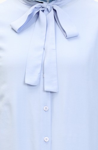Kravat Yaka Düğmeli Elbise 5111-05 Mavi