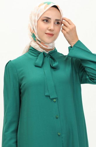 Tie Collar Buttoned Dress 5111-06 Emerald Green 5111-06