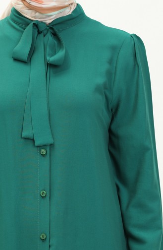 Tie Collar Buttoned Dress 5111-06 Emerald Green 5111-06