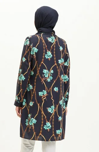 Viscose Patterned Shirt Tunic 0100-01 Navy Blue 0100-01