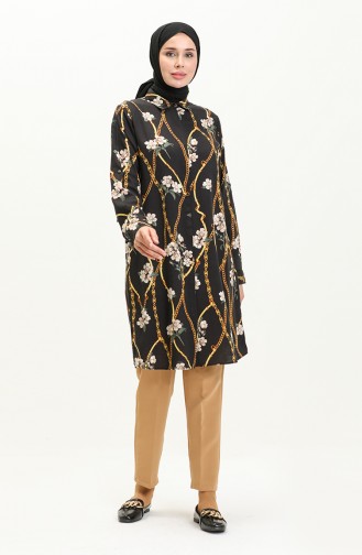 Viscose Patterned Shirt Tunic 0100-02 Black 0100-02