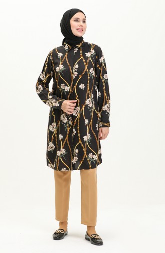 Viscose Patterned Shirt Tunic 0100-02 Black 0100-02