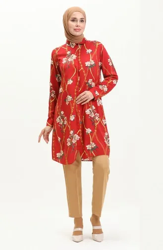 Viscose Patterned Shirt Tunic 0100-03 Claret Red 0100-03