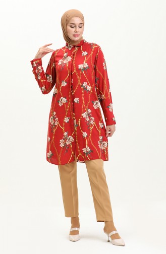 Viscose Patterned Shirt Tunic 0100-03 Claret Red 0100-03