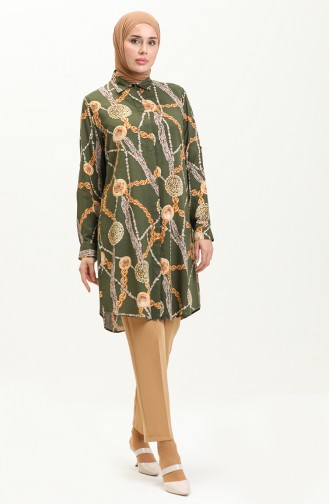 Viskose gemustertes Hemd Tunika 0100B-02 Khaki 0100B-02
