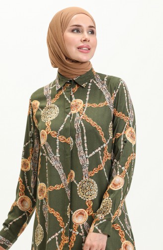 Viskose gemustertes Hemd Tunika 0100B-02 Khaki 0100B-02