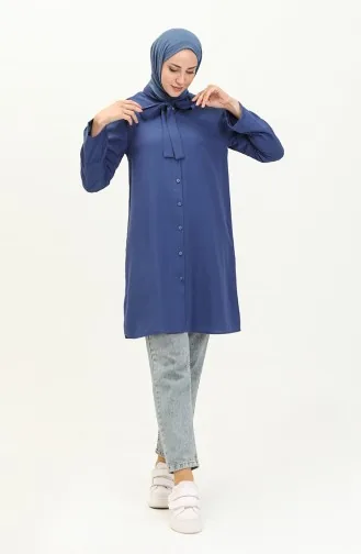 Tie Collar Linen Tunic 5112-01 Navy Blue 5112-01