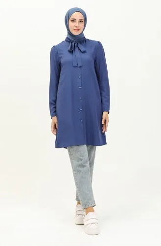 Tie Collar Linen Tunic 5112-01 Navy Blue 5112-01