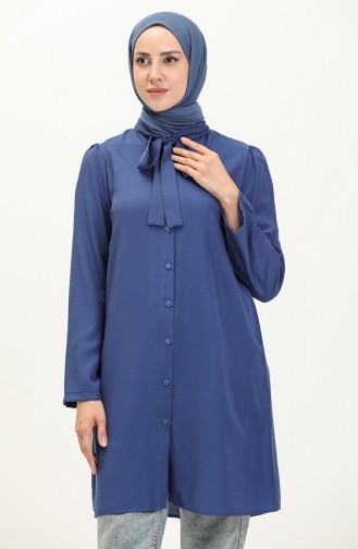 Tie Collar Linen Tunic 5112-01 Navy Blue 5112-01