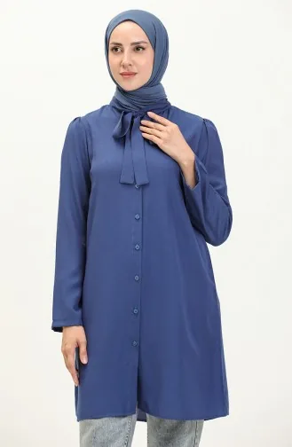 Tie Collar Linen Tunic 5112-01 Navy Blue 5112-01