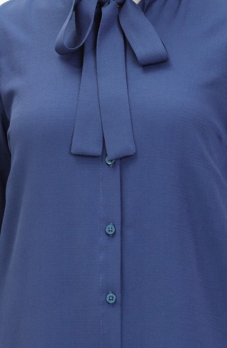 Tie Collar Linen Tunic 5112-01 Navy Blue 5112-01
