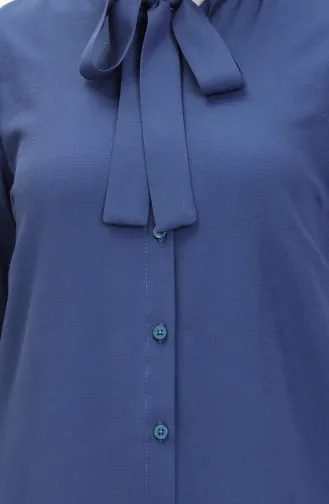 Tie Collar Linen Tunic 5112-01 Navy Blue 5112-01