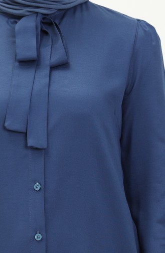 Tie Collar Buttoned Viscose Tunic 5113-01 Navy Blue 5113-01