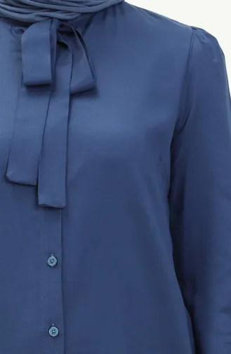 Tie Collar Buttoned Viscose Tunic 5113-01 Navy Blue 5113-01