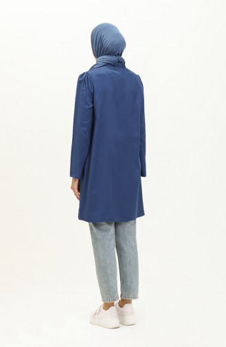 Tie Collar Buttoned Viscose Tunic 5113-01 Navy Blue 5113-01