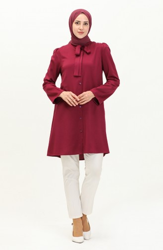 Tie Collar Buttoned Viscose Tunic 5113-03 Plum 5113-03