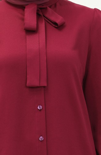 Tie Collar Buttoned Viscose Tunic 5113-03 Plum 5113-03