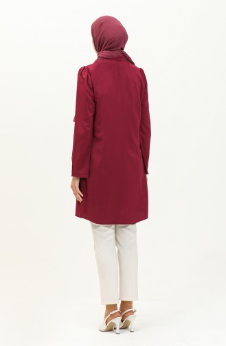 Tie Collar Buttoned Viscose Tunic 5113-03 Plum 5113-03