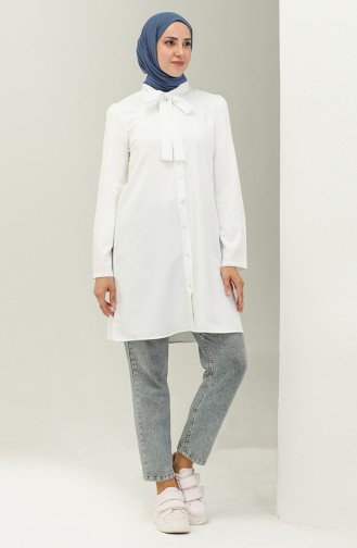 Tie Collar Buttoned Viscose Tunic 5113-05 white 5113-05