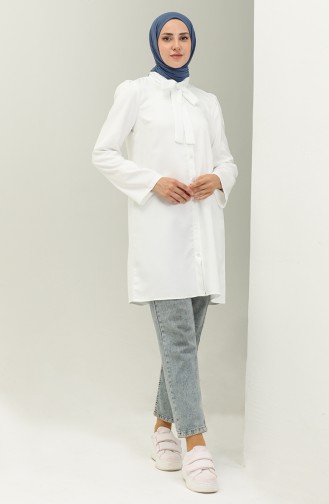 Tie Collar Buttoned Viscose Tunic 5113-05 white 5113-05