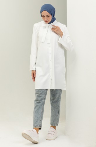 Tie Collar Buttoned Viscose Tunic 5113-05 white 5113-05