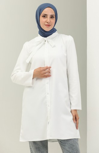 Tie Collar Buttoned Viscose Tunic 5113-05 white 5113-05