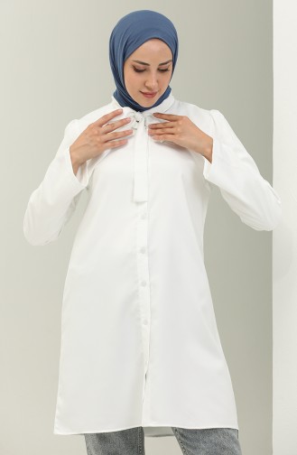 Tie Collar Buttoned Viscose Tunic 5113-05 white 5113-05