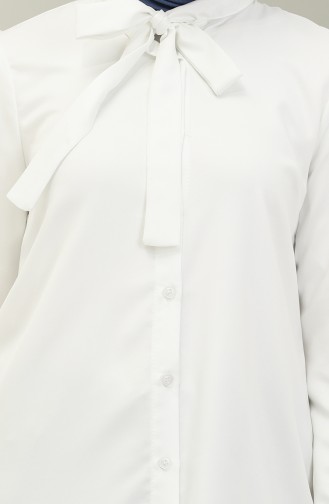 Tie Collar Buttoned Viscose Tunic 5113-05 white 5113-05
