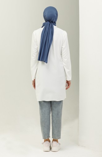 Tie Collar Buttoned Viscose Tunic 5113-05 white 5113-05