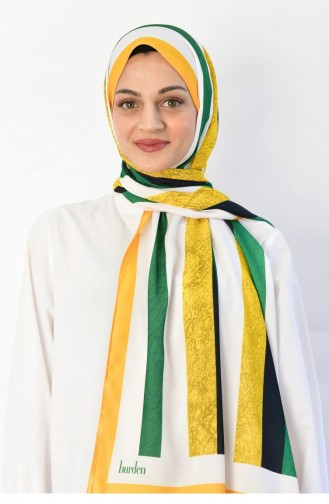 İthal Medine İpeği Çizgili Desenli Şal Sarı Medınedıgıtal00 053