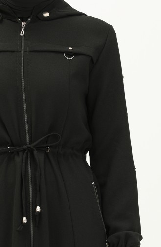 Hooded Waist Ruffled Abaya 61346-01 Black 61346-01