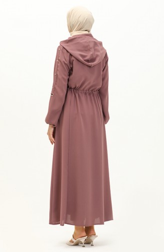 Abaya à Taille Froncée à Capuche 61346-02 Rose Pâle 61346-02