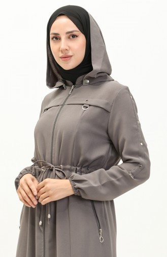 Abaya à Taille Froncée à Capuche 61346-03 Gris 61346-03