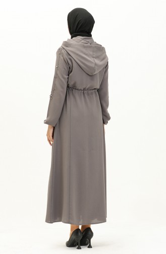 Abaya à Taille Froncée à Capuche 61346-03 Gris 61346-03