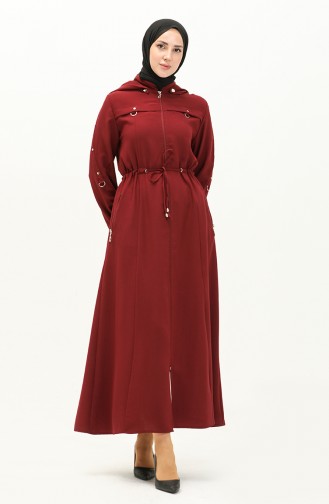 Abaya à Taille Froncée à Capuche 61346-04 Bordeaux 61346-04