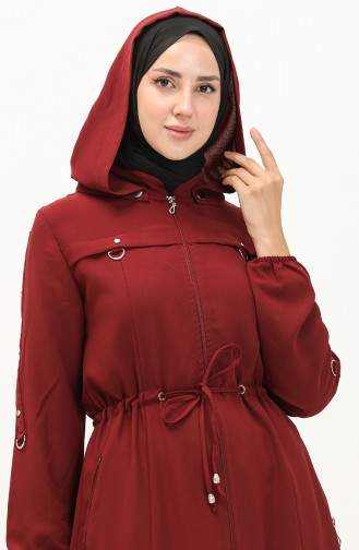 Abaya à Taille Froncée à Capuche 61346-04 Bordeaux 61346-04