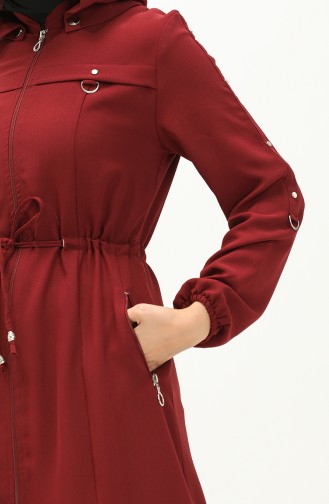 Hooded Shirred Abaya 61346-04 Claret Red 61346-04