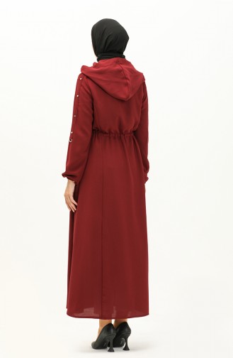 Abaya à Taille Froncée à Capuche 61346-04 Bordeaux 61346-04