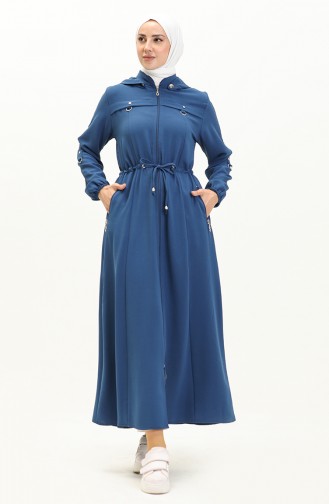 Hooded Shirred Abaya 61346-06 Indigo 61346-06