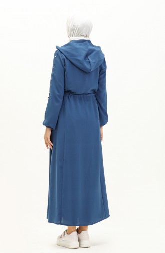 Abaya à Taille Froncée à Capuche 61346-06 İndigo 61346-06