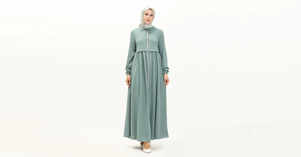Fermuarlı Ferace 0569-06 Mint Yeşili | Sefamerve
