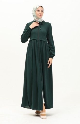 Abaya à Fermeture 0569-07 Vert Emeraude 0569-07